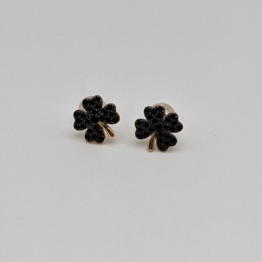 Black with gold trim 4 leaf clover sterling silver stud earrings